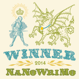 badge with knight and dragon that says Winner Nanowrimo 2014