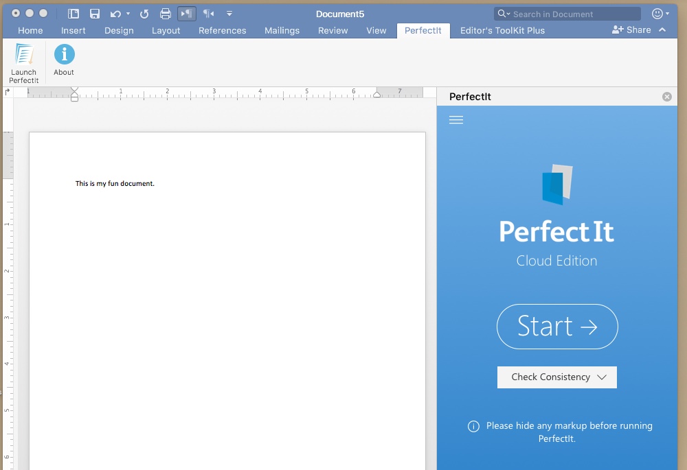 screen capture of PerfectIt in use
